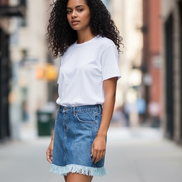 Guess Denim mini skirt with added western fringe, cowboy, stampede, sz 29 - Picture 10 of 10